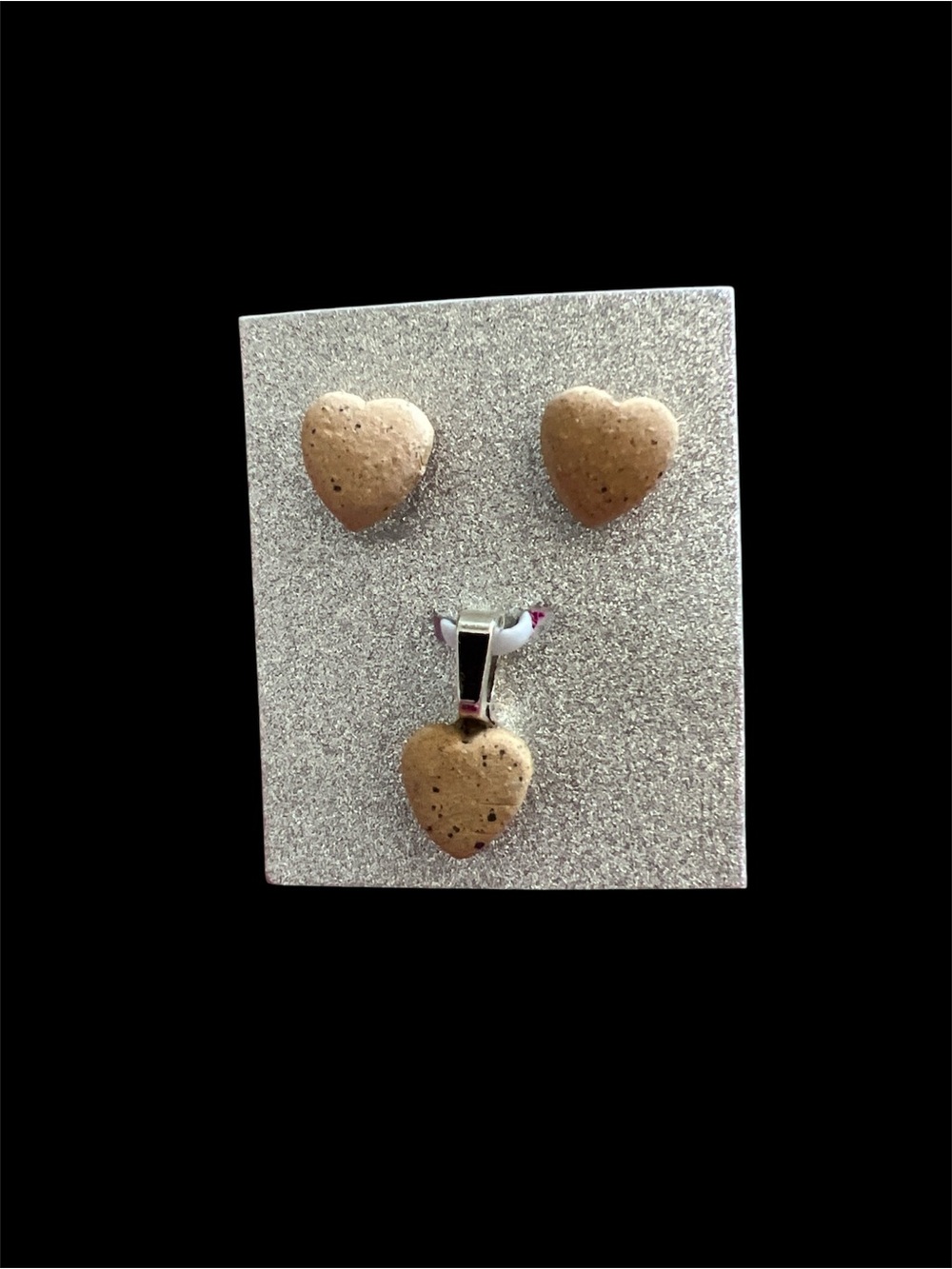 Desert handmade earrings and pendant. Made from speckled buff clay. Local